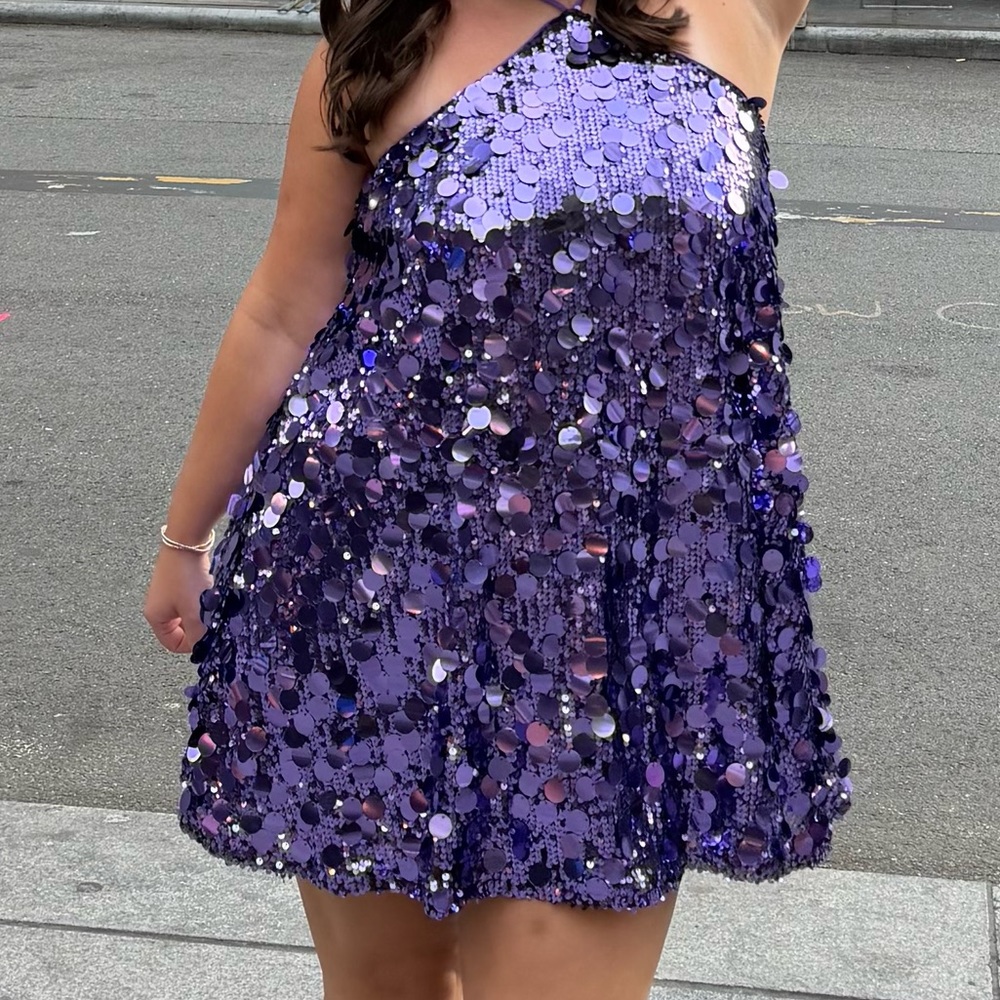 Purple Sequin Halter Dress